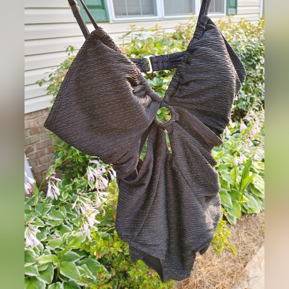 Time and Tru Ring Cut-Out One-Piece with Gold Metalic Weave Knit Swimsuit XL - Picture 5 of 12